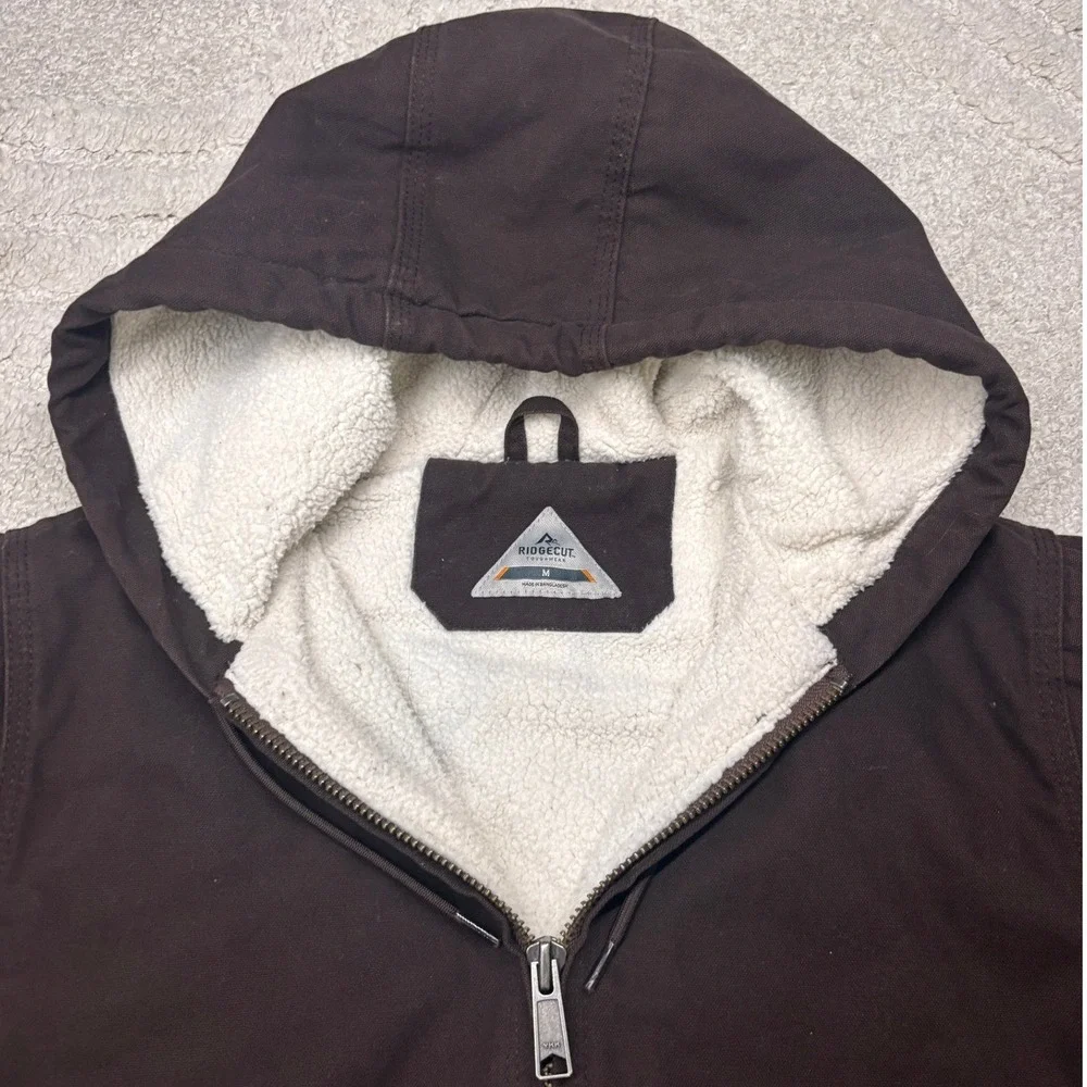 Ridgecut Hooded Work Jacket Womens M Brown Sherpa‎ Lined Canvas Full Zip Coat